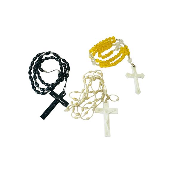 Rosary Lot | Vintage Plastic Prayer Beads | Religious Collectible Crucifix Set - Picture 2 of 3